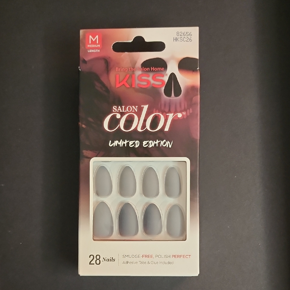 Kiss Salon Color Limited Edition Press-On Nails Matte Gray Med Length 28pc NEW